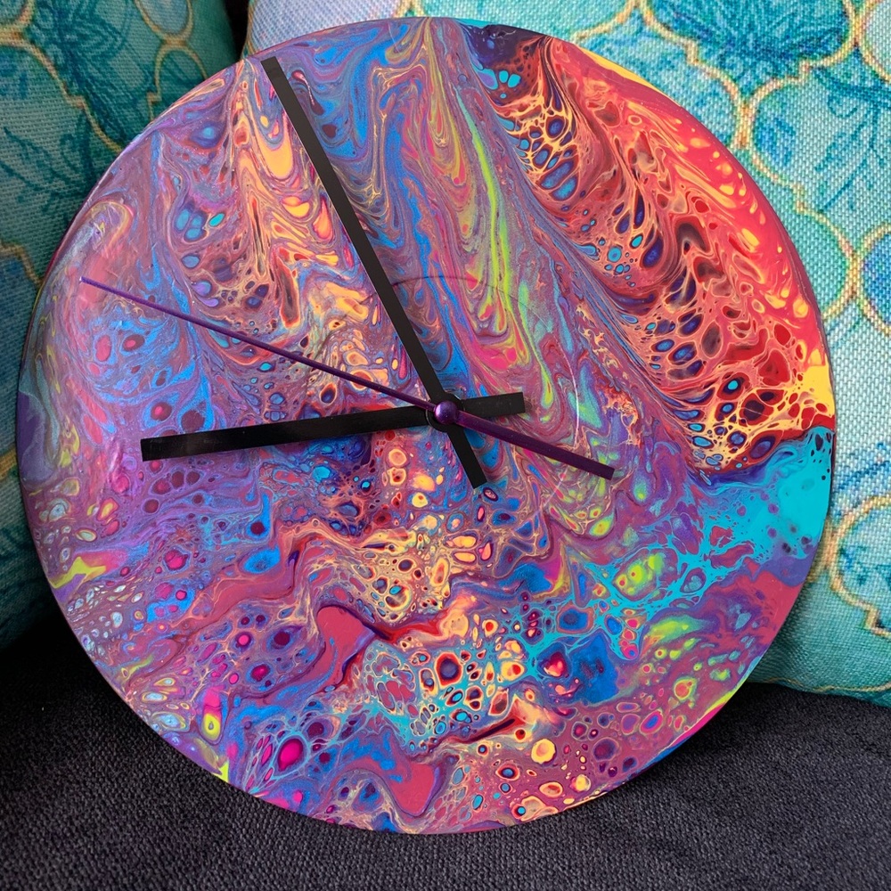 Fluid Art Upcycled Vinyl Record Clock- Electric Fire